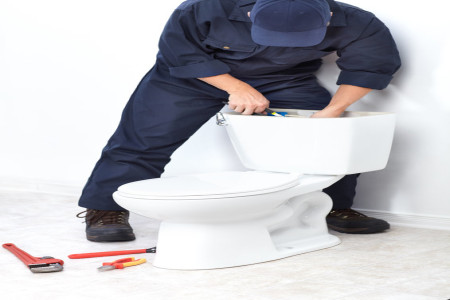 fast plumber near a flush toilet