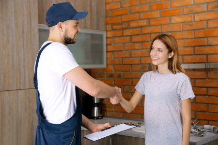 Cheap Plumber and customer shaking hands
